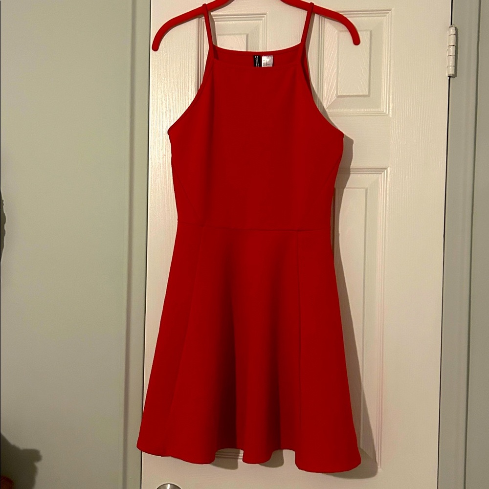Divided H&M Red Textured Knit Flare Mini Dress size 10 - Picture 1 of 13